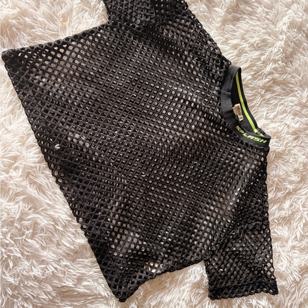 Forever 21 Black Mesh Crop Top with Neon Green Trim